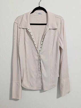 Urban Threadz Boutique Women's Tan Beige Snap Button Up Blouse Top NWOT (XL)